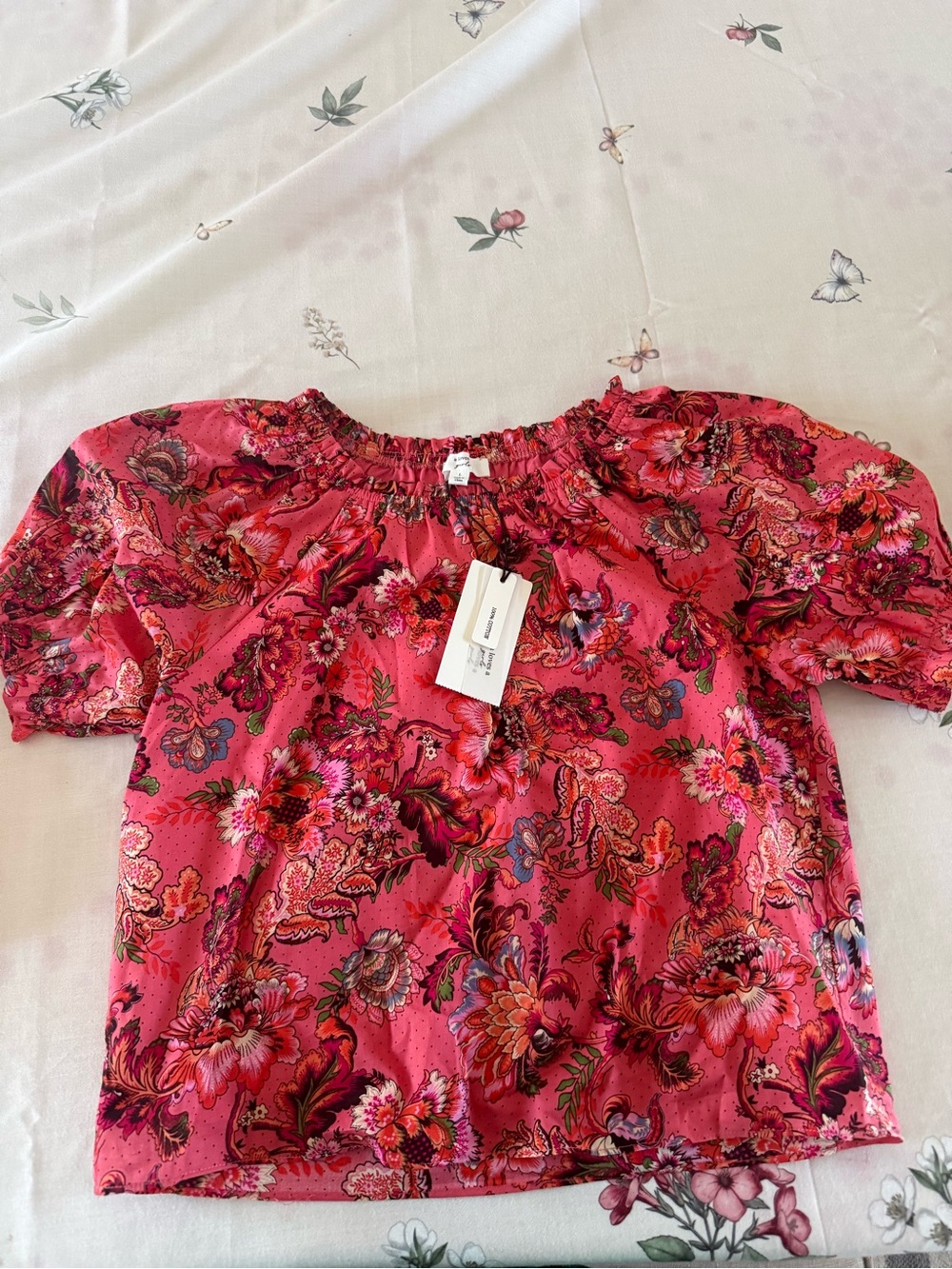 A Loves A - Kids Pink Floral Off-Shoulder Blouse